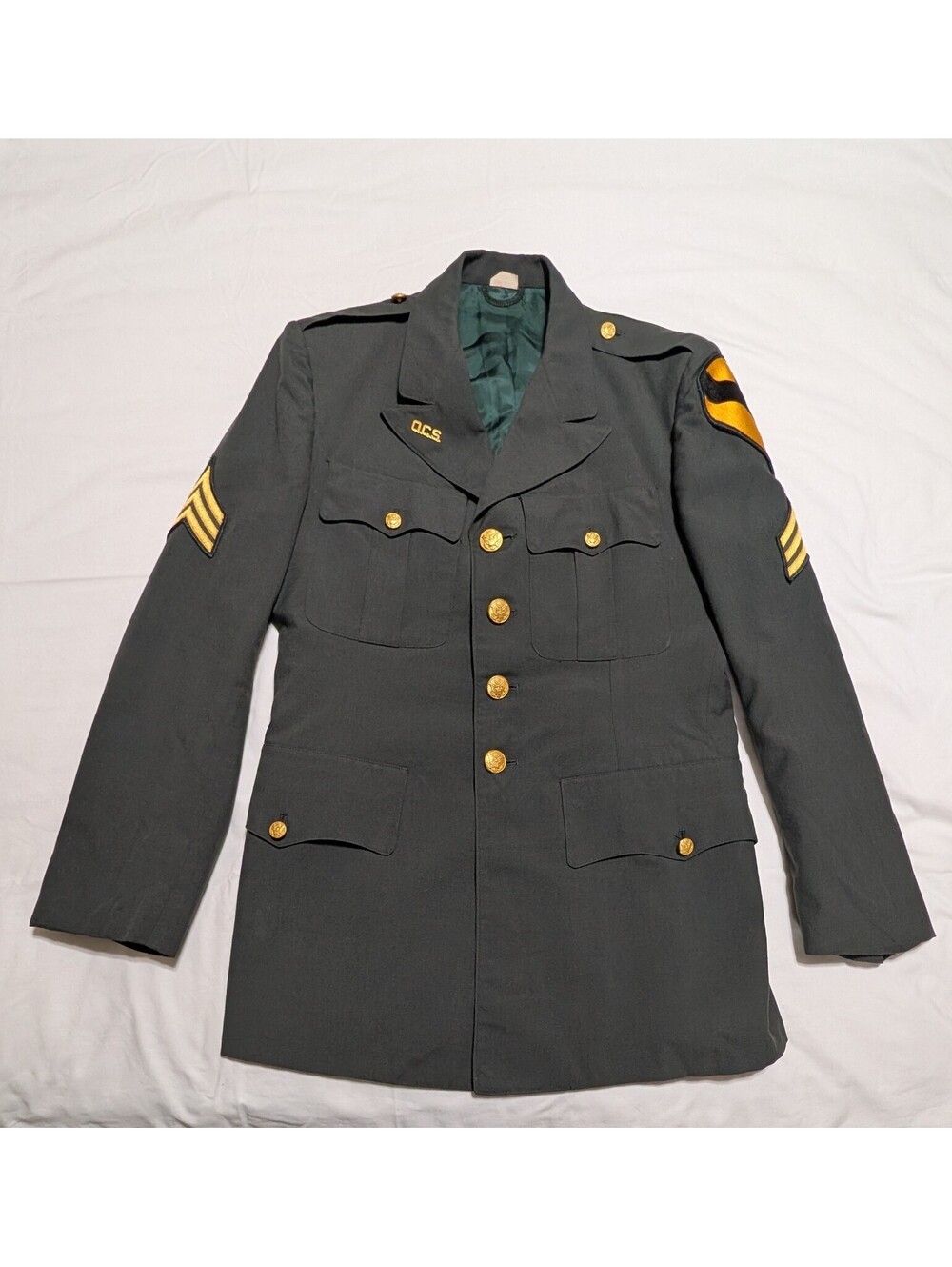 Vintage 1969 US Army ClassA Dress Uniform Jacket 38R 1st Cavalry Sgt OCS Vietnam